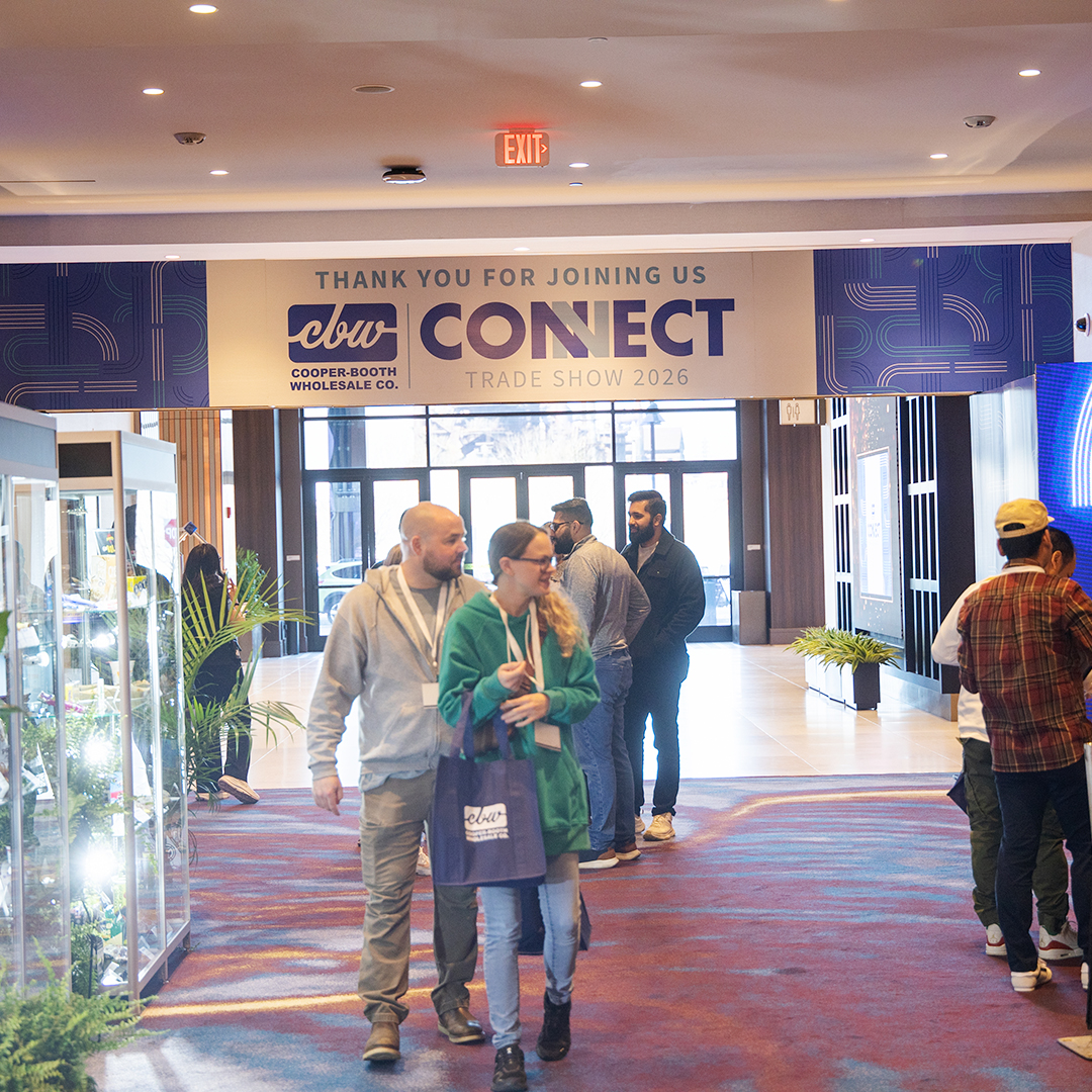 Customers Near New Product Showcase and Exit